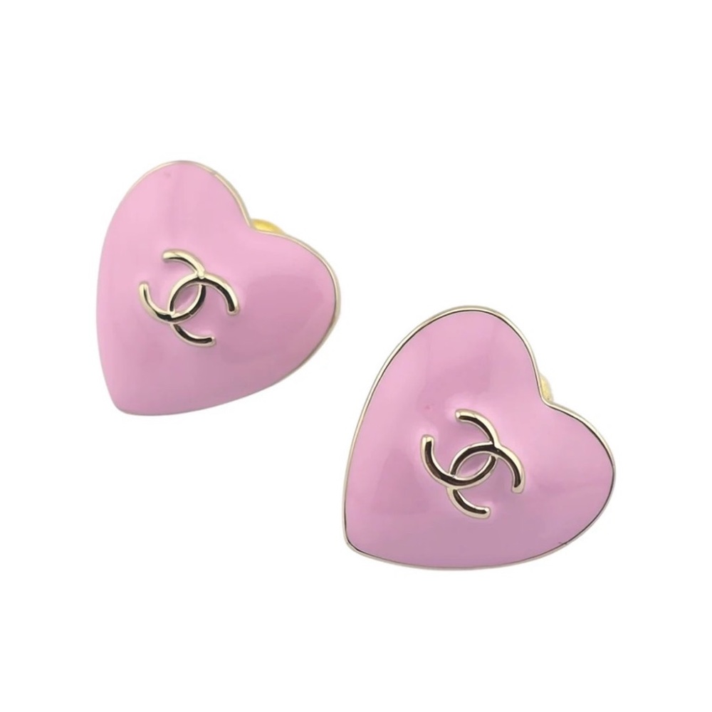 CHANEL 25B Pink Gold Heart Stud Earrings
